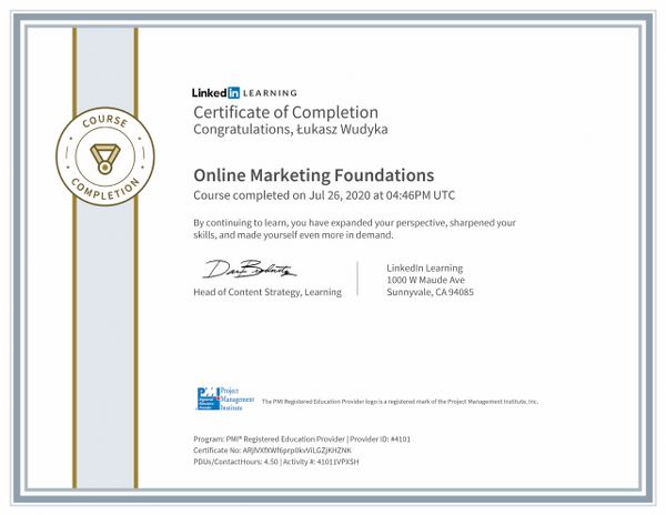 Wudyka Łukasz certyfikat LinkedIn – Online Marketing Foundations.